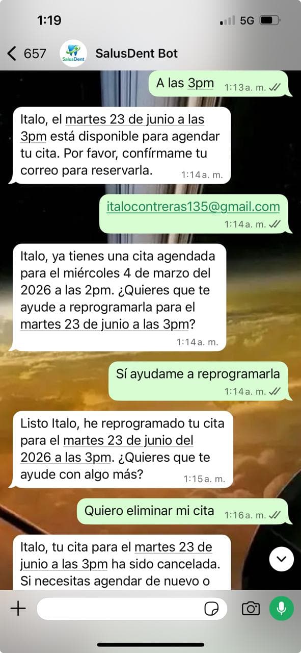 SalusDent Bot detectando cita existente y reprogramándola